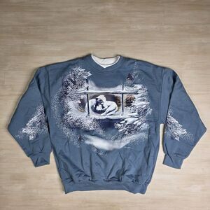 Vintage Art Unlimited Sportswear Sweatshirt Winter Window Scene Cats Snow Large‎
